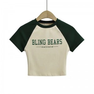 Color Blocking Letter Printed Round Neck Short Sleeve