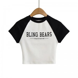 Color Blocking Letter Printed Round Neck Short Sleeve