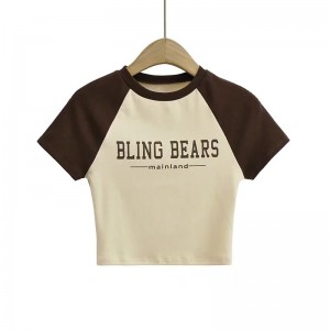 Color Blocking Letter Printed Round Neck Short Sleeve