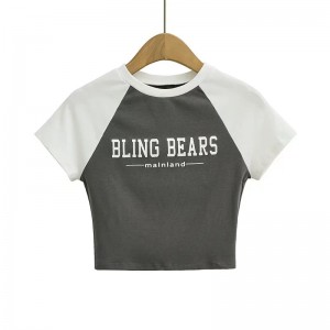 Color Blocking Letter Printed Round Neck Short Sleeve