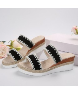 New Hemp Rope Woven Wedge Slippers Summer Ethnic Style Sandals Double Wide Strappy Shoes For Women