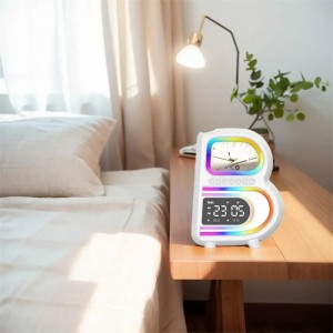 New B-Shaped Bluetooth Speaker Multifunctional Smart Music Rhythm Lighting Phone Wireless Charger TF Card AUX Input Standard Mode