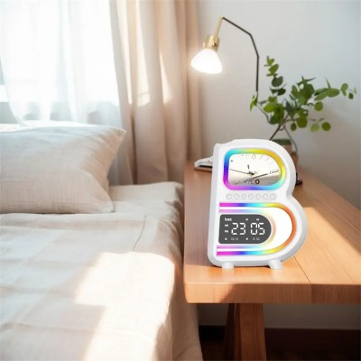New B-Shaped Bluetooth Speaker Multifunctional Smart Music Rhythm Lighting Phone Wireless Charger TF Card AUX Input Standard Mode