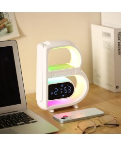 New B-Shaped Bluetooth Speaker Multifunctional Smart Music Rhythm Lighting Phone Wireless Charger TF Card AUX Input Standard Mode
