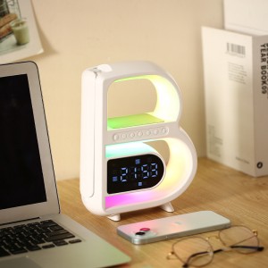 New B-Shaped Bluetooth Speaker Multifunctional Smart Music Rhythm Lighting Phone Wireless Charger TF Card AUX Input Standard Mode