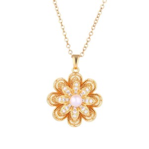 Affordable Luxury Fashion Double-layer Rotatable Flower Pendant Necklace