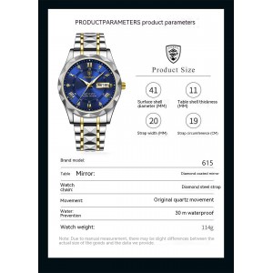 Men's Waterproof Double Calendar Luminous Quartz Watch
