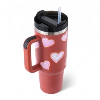 40 Oz Tumbler With Handle Straw Insulated, Stainless Steel Spill Proof Vacuum Coffee Cup Tumbler With Lid Tapered Mug Gifts For Valentine Lover Suitable For Car Gym Office Travel