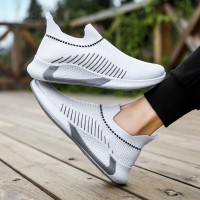 Fashion Mesh Sock Shoes With Striped Design Men Outdoor Breathable Slip-on Sneakers Csual Lightweight Running Sports Shoes