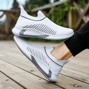 Fashion Mesh Sock Shoes With Striped Design Men Outdoor Breathable Slip-on Sneakers Csual Lightweight Running Sports Shoes
