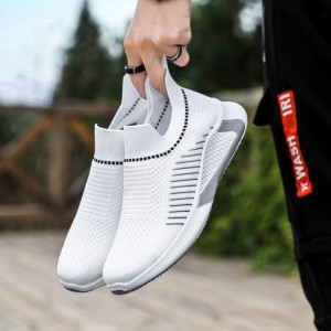 Fashion Mesh Sock Shoes With Striped Design Men Outdoor Breathable Slip-on Sneakers Csual Lightweight Running Sports Shoes