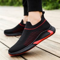 Fashion Mesh Sock Shoes With Striped Design Men Outdoor Breathable Slip-on Sneakers Csual Lightweight Running Sports Shoes