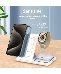 15W 3 In 1 LED Fast Wireless Charger Stand Foldable Charging Station For Smart Phone 15 14 13 12 11 IWatch 9 8 7 6 5 Airpods Pro