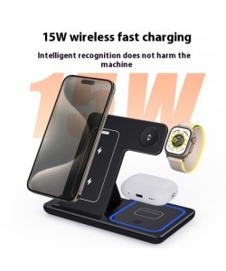 15W 3 In 1 LED Fast Wireless Charger Stand Foldable Charging Station For Smart Phone 15 14 13 12 11 IWatch 9 8 7 6 5 Airpods Pro