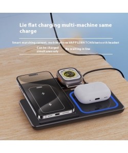 15W 3 In 1 LED Fast Wireless Charger Stand Foldable Charging Station For Smart Phone 15 14 13 12 11 IWatch 9 8 7 6 5 Airpods Pro