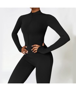 Warm Zipper Long-sleeved Jumpsuit Yoga Fitness Sports Pants Breathable Bodysuit Women's Clothing