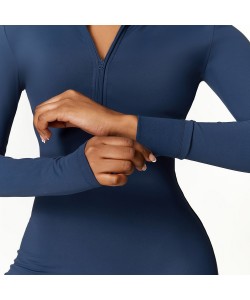 Warm Zipper Long-sleeved Jumpsuit Yoga Fitness Sports Pants Breathable Bodysuit Women's Clothing