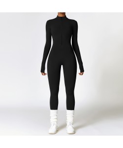 Warm Zipper Long-sleeved Jumpsuit Yoga Fitness Sports Pants Breathable Bodysuit Women's Clothing