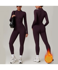 Warm Zipper Long-sleeved Jumpsuit Yoga Fitness Sports Pants Breathable Bodysuit Women's Clothing