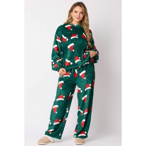Casual Flannel Pajama Sets For Women 2 Piece Cute Long Sleeve Matching Lounge Shirts Sets Santa Claus Pajamas Homewear