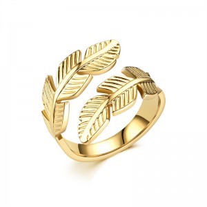 Feather Ring Open Titanium Steel Ring Gold And Silver Color Opening Rings Creative Simple Feather Handmade Party Jewelry Gifts