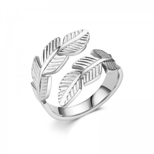 Feather Ring Open Titanium Steel Ring Gold And Silver Color Opening Rings Creative Simple Feather Handmade Party Jewelry Gifts