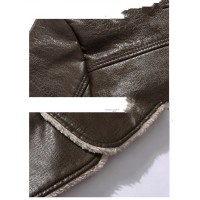Plush Lapel Leather Jacket Winter Warm Fleece Single-breasted Coat For Men Long Clothing