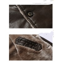 Plush Lapel Leather Jacket Winter Warm Fleece Single-breasted Coat For Men Long Clothing