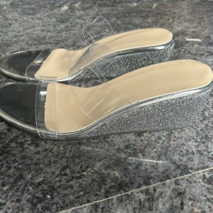 Summer Transparent Wedges Sandals High Heel Slippers With Thick Bottom Fish Mouth 