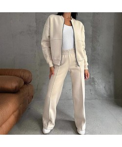 Women's Sports Suits Zipper Jacket And Wide Leg Pants Two-piece Set