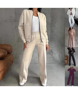 Women's Sports Suits Zipper Jacket And Wide Leg Pants Two-piece Set
