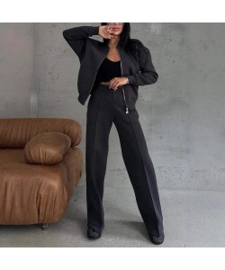 Women's Sports Suits Zipper Jacket And Wide Leg Pants Two-piece Set