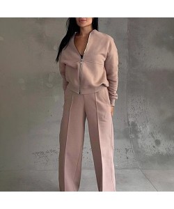 Women's Sports Suits Zipper Jacket And Wide Leg Pants Two-piece Set