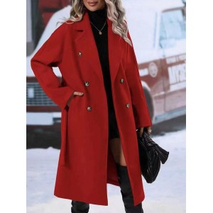 Lapel Double-breasted Trench Coat With Belt Winter Fashion Solid Color Long Jacket Outwear Women Clothing