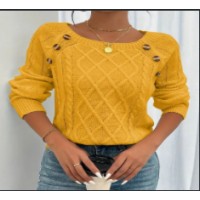 Square Neck Knitted Sweater With Button Design Winter Warm Long Sleeve Tops Women's Clothing