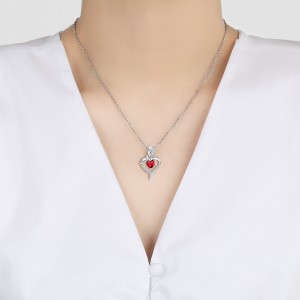 Rose Heart-shaped Necklace With Rhinestones Fashion Everlasting Flower Love Necklace For Women Valentine's Day Gift