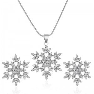3pcs Snowflake Necklace Set With Rhinestones Earrings And Clavicle Chain Pendant Necklace Valentine's Day Gift
