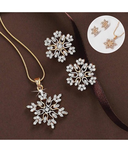 3pcs Snowflake Necklace Set With Rhinestones Earrings And Clavicle Chain Pendant Necklace Valentine's Day Gift