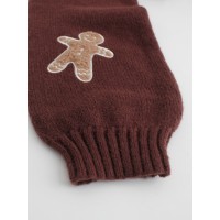 Knitted Sweater With Gingerbread Man Pattern V-Neck Spring Autumn Winter Gingerbread Man Cardigan