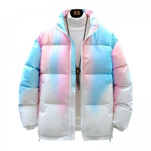 Fashion Stand-up Collar Gradient Coat Couples Winter Warm Plush Thickened Jacket With Pockets Loose Outwear Top For Women Men Clothing