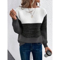 Pullover Knitted Sweater Fashion Round Neck Splicing Knitwear Loose Top Women's Clothing