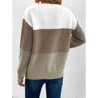 Pullover Knitted Sweater Fashion Round Neck Splicing Knitwear Loose Top Women's Clothing