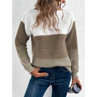 Pullover Knitted Sweater Fashion Round Neck Splicing Knitwear Loose Top Women's Clothing