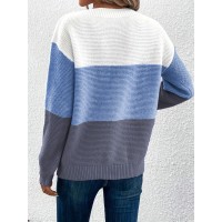 Pullover Knitted Sweater Fashion Round Neck Splicing Knitwear Loose Top Women's Clothing