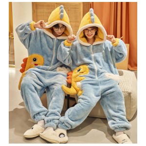 Cute Cartoon Jumpsuit Homewear Couple One-piece Nightgown Coral Fleece Winter Thickened Plush Pajamas For Women Home Clothes