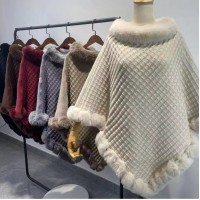 Rex Rabbit Fur Collar Shawl Cape Luxury Fur Cape Wraps Shawl Autumn Winter Fashion Graceful Cloak Outerwear Women Party Wedding Dress