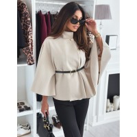New Stand Collar Batwing Sleeves Cloak Top With Belt Ins Fashion Temperament Jacket Woolen Sweater Outwear For Women Clothing