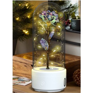 Creative 2 In 1 Rose Flowers LED Light And Bluetooth-compatible Speaker Valentine's Day Gift Rose Luminous Night Light Ornament In Glass Cover