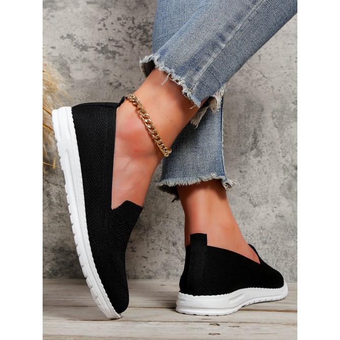 Plus Size Flat Heel Solid Color Flyknit Casual Women's Shoes
