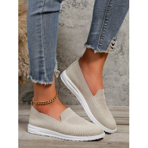 Plus Size Flat Heel Solid Color Flyknit Casual Women's Shoes